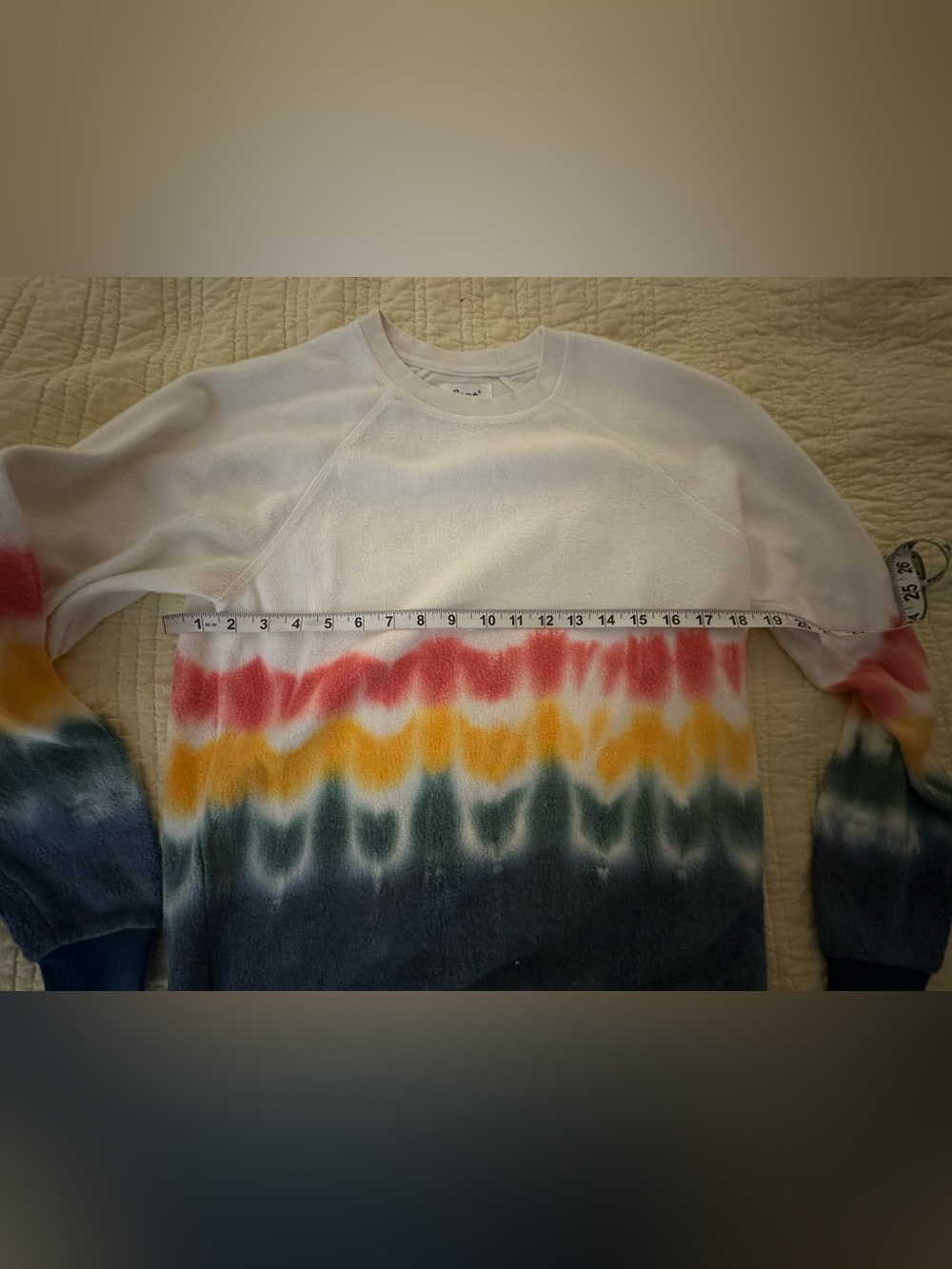 Crewneck Tie-Dye Stripe Sweatshirt in White with Red, Yellow & Blue - Picture 8 of 8